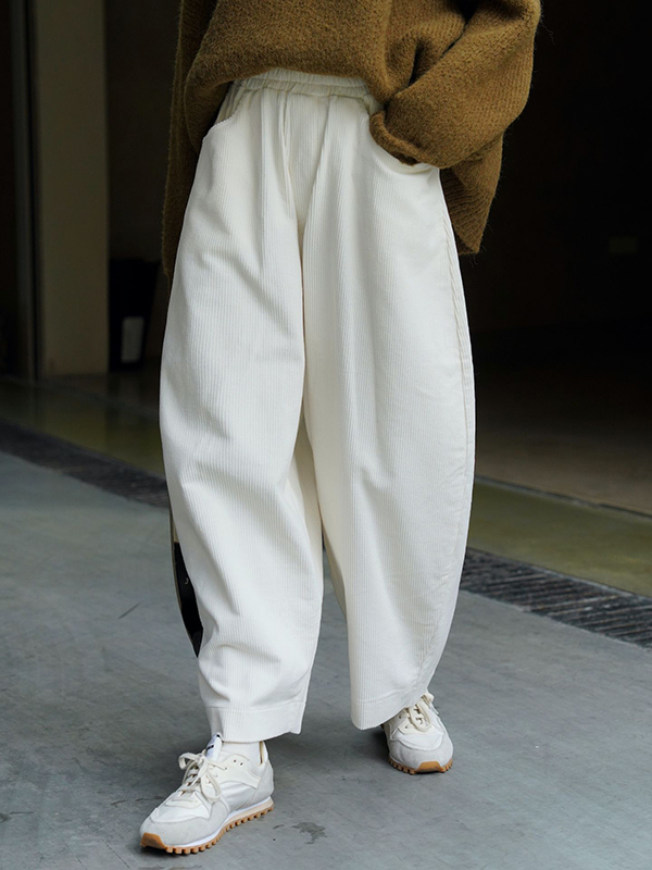Vintage Corduroy Wide Leg Loose Solid Color Pants