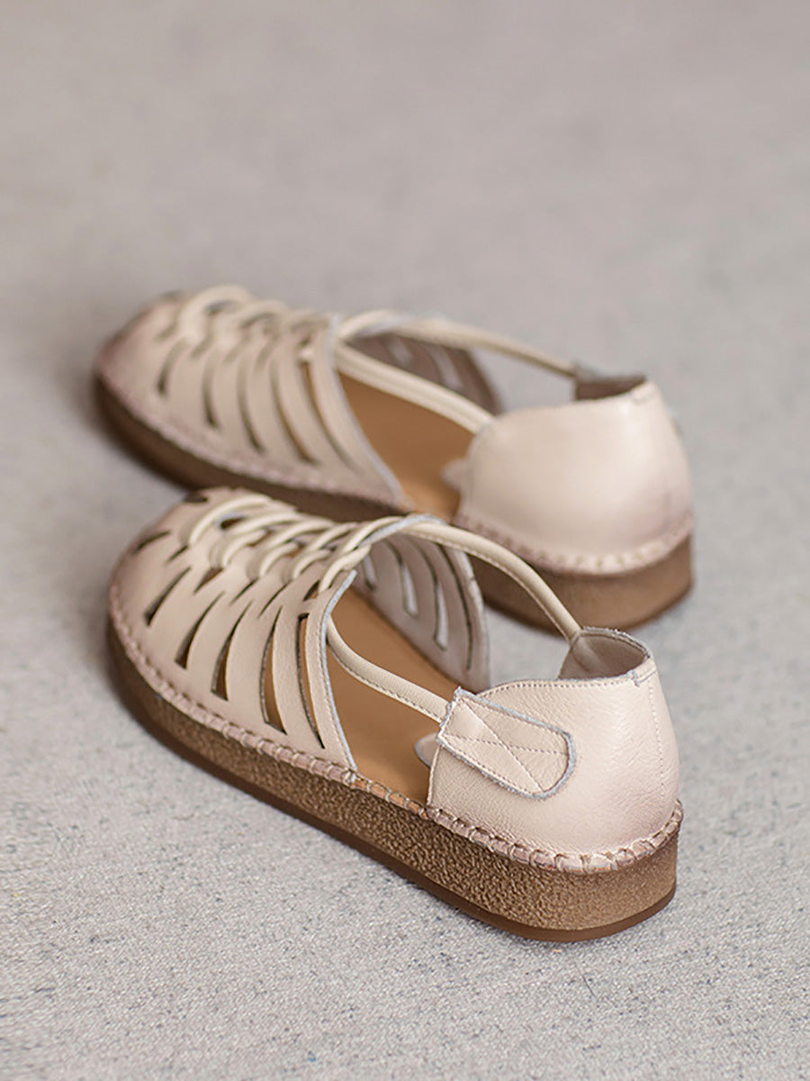 Women Summer Leather Weave Low Heel Sandals