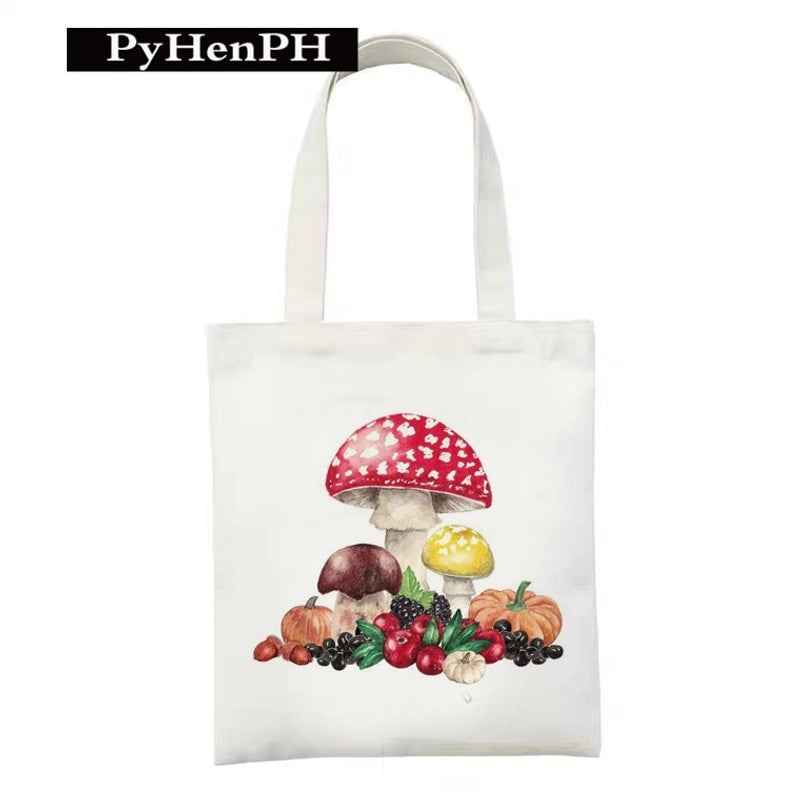 Women's Polyester Cartoon Leaves Streetwear Square Open Canvas Bag
