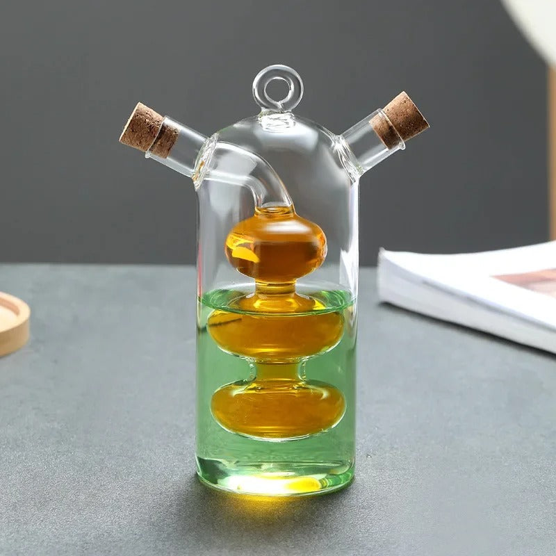 2-IN-1 GLASS OIL POT DOUBLE SOY SAUCE & SEASONING BOTTLE VINEGAR STORAGE