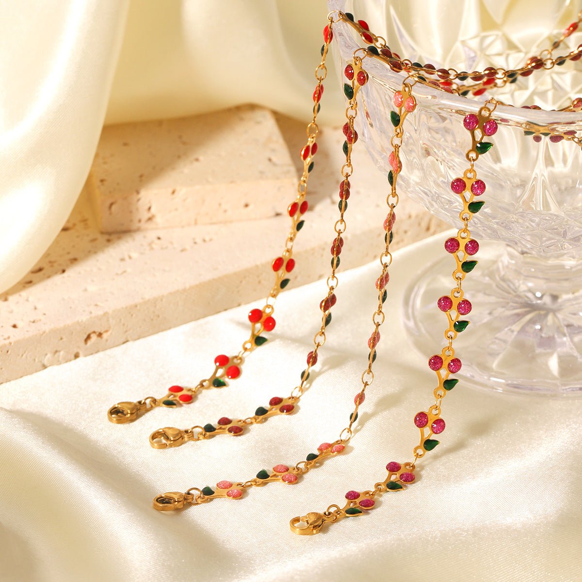 Phoenix Tide Stainless Steel Oil Drop Cherry Necklace Female Niche Design Versatile Clavicle Chain Titanium Steel Fruit Necklace