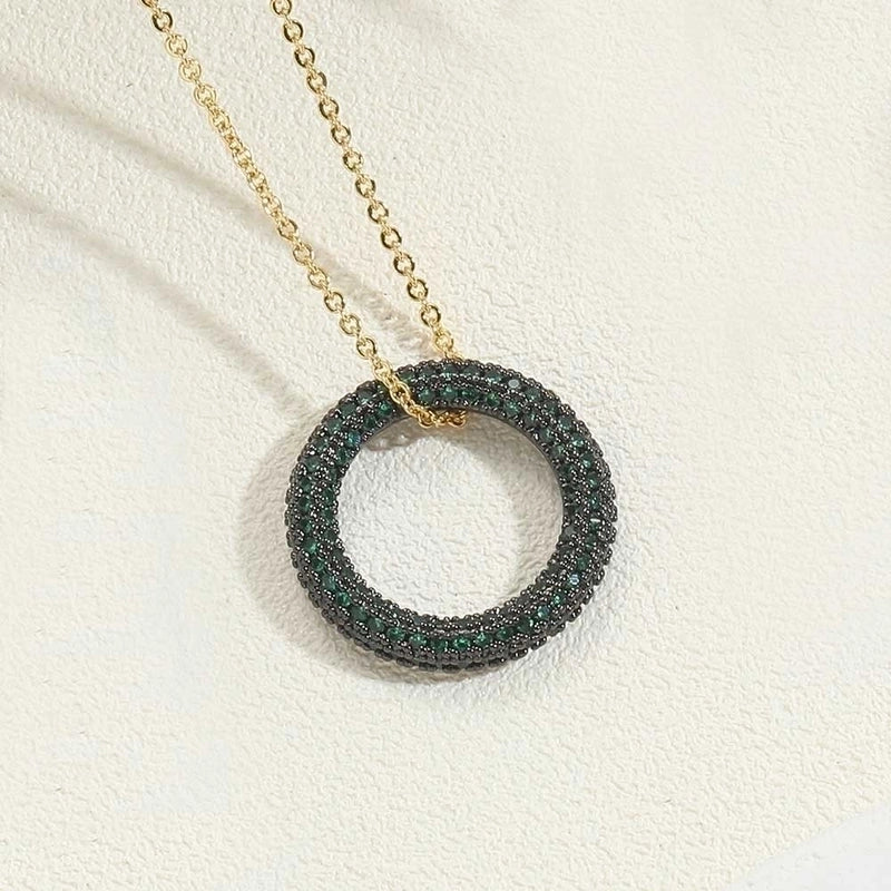 Copper 14K Gold Plated White Gold Plated Minimalist Circle Inlay Zircon Pendant Necklace