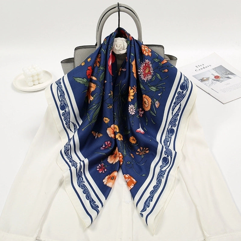 Women's Elegant Flower Polyester Printing Silk Scarf