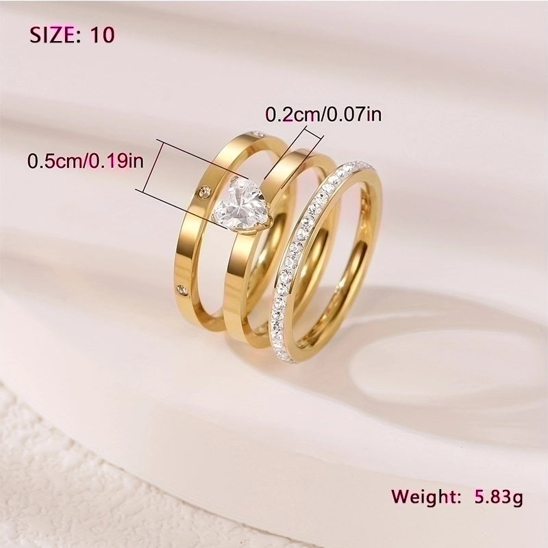 Elegant Minimalist Solid Color 304 Stainless Steel Zircon Gold Plated Plating Inlay Rings
