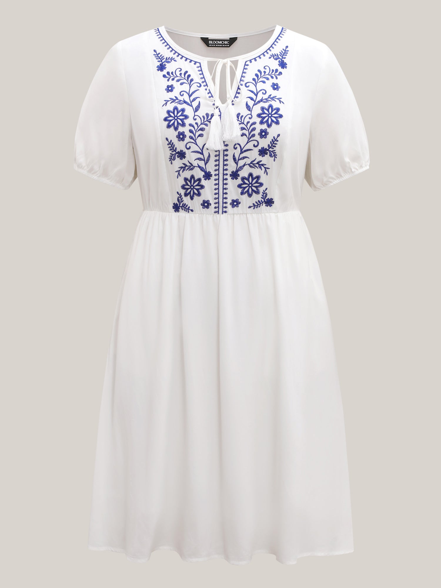 Floral Embroidery Pockets Tassels Midi Dress