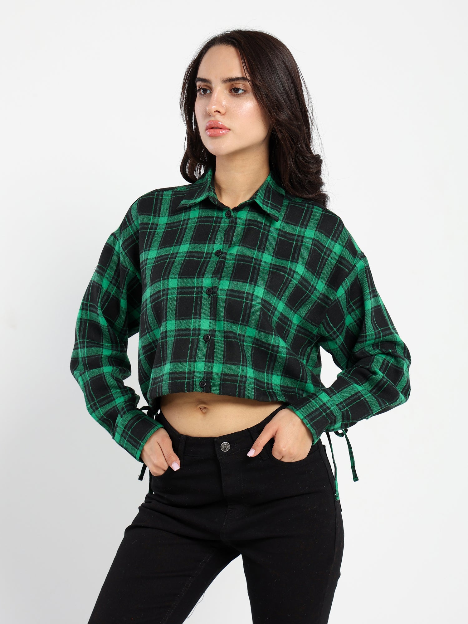 Casual Cropped Checkered Shirt