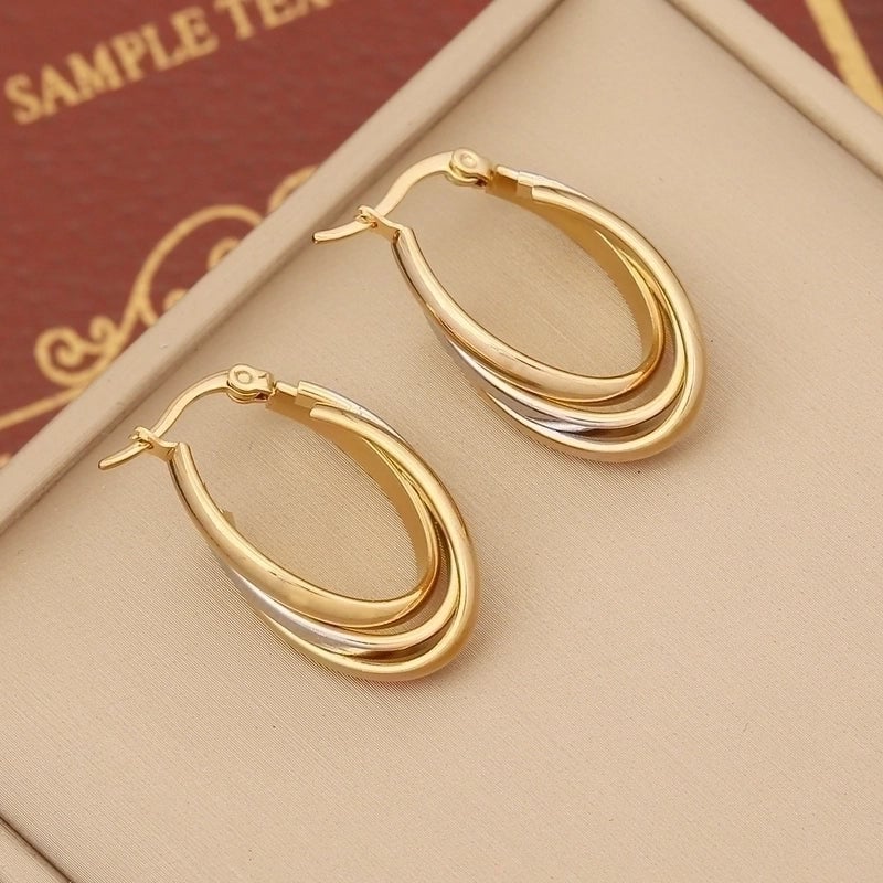1 Pair Modern Style Round Plating Stainless Steel 18K Gold Plated Earrings