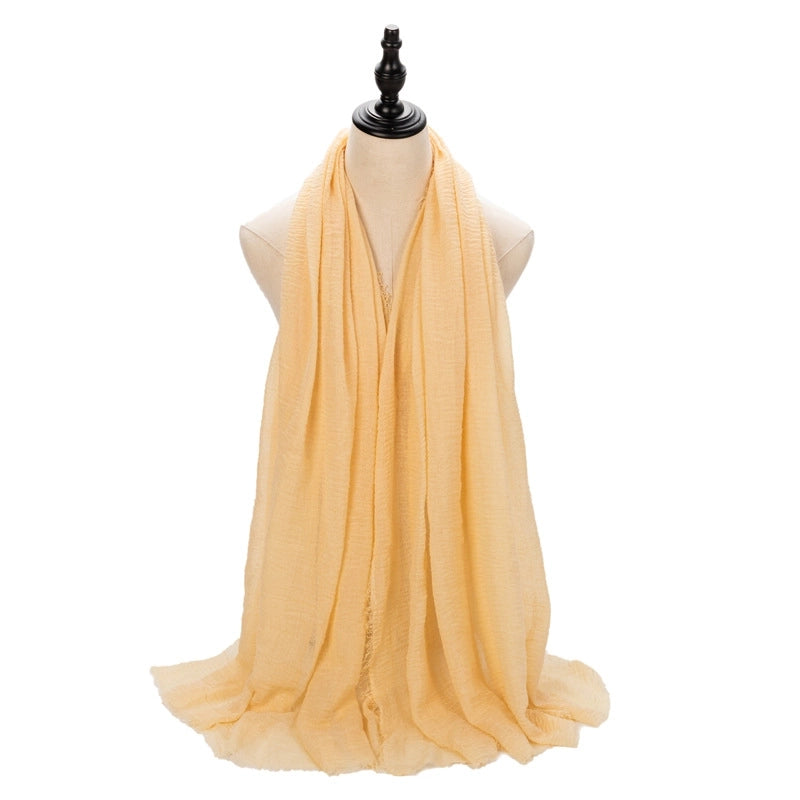 Hot Selling Women's Cotton And Linen Solid Color Baotou Scarf Cover Pleated Short Beard Headscarf