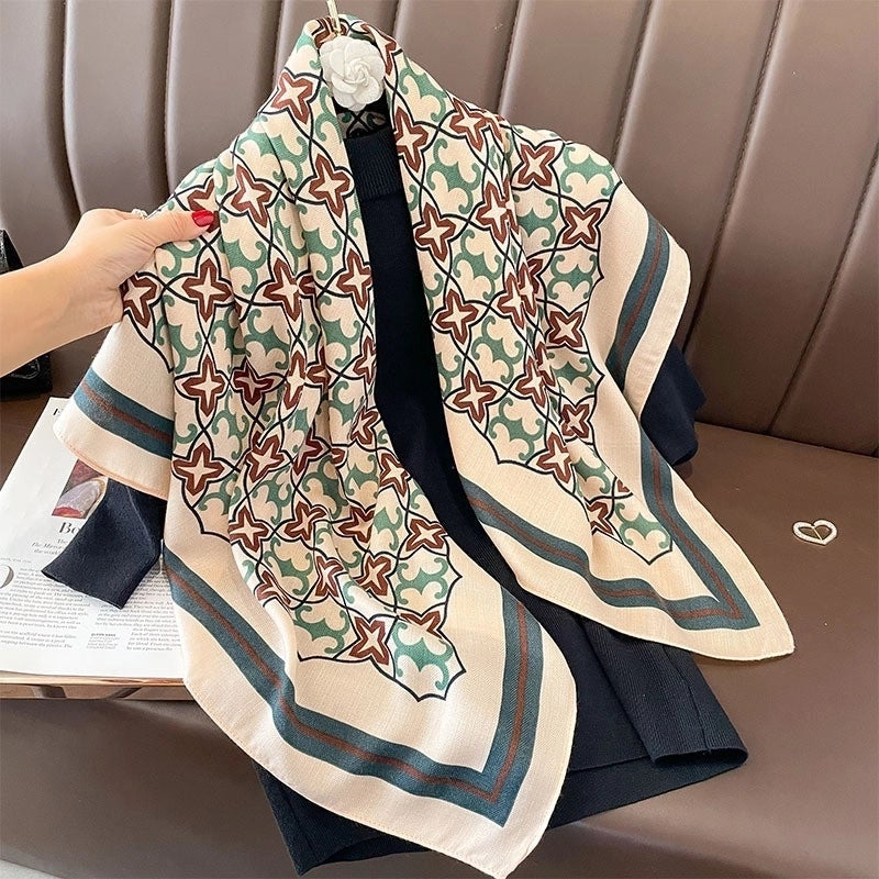 Women's Classical Square Flower Polyester Silk Scarf