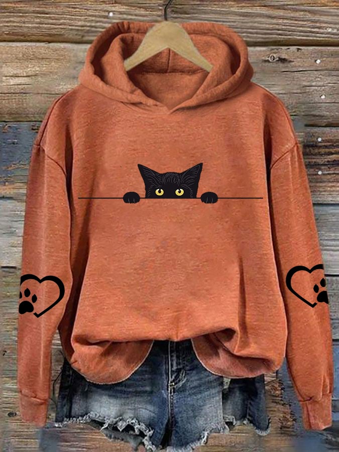 Women's Black Cat Paw Print Hoodie