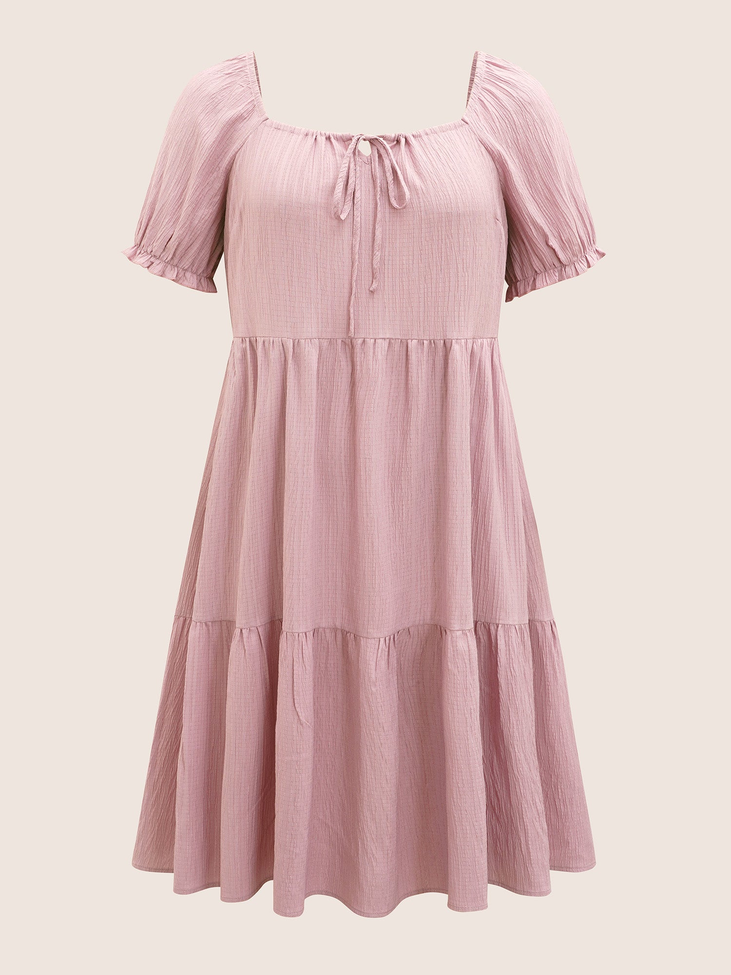 Square Neck Textured Ruffle Layered Hem Dress