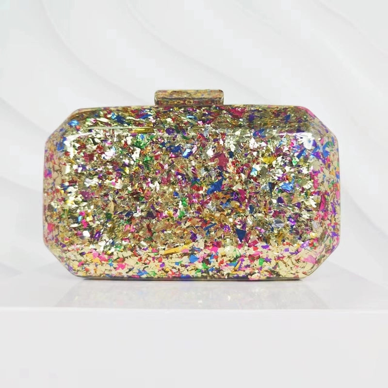 Gold White Blue Arylic Solid Color Square Evening Bags