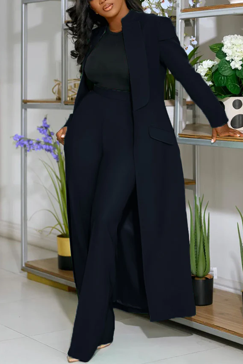 Casual Solid Color Cardigan Pants Long Sleeve Two Pieces