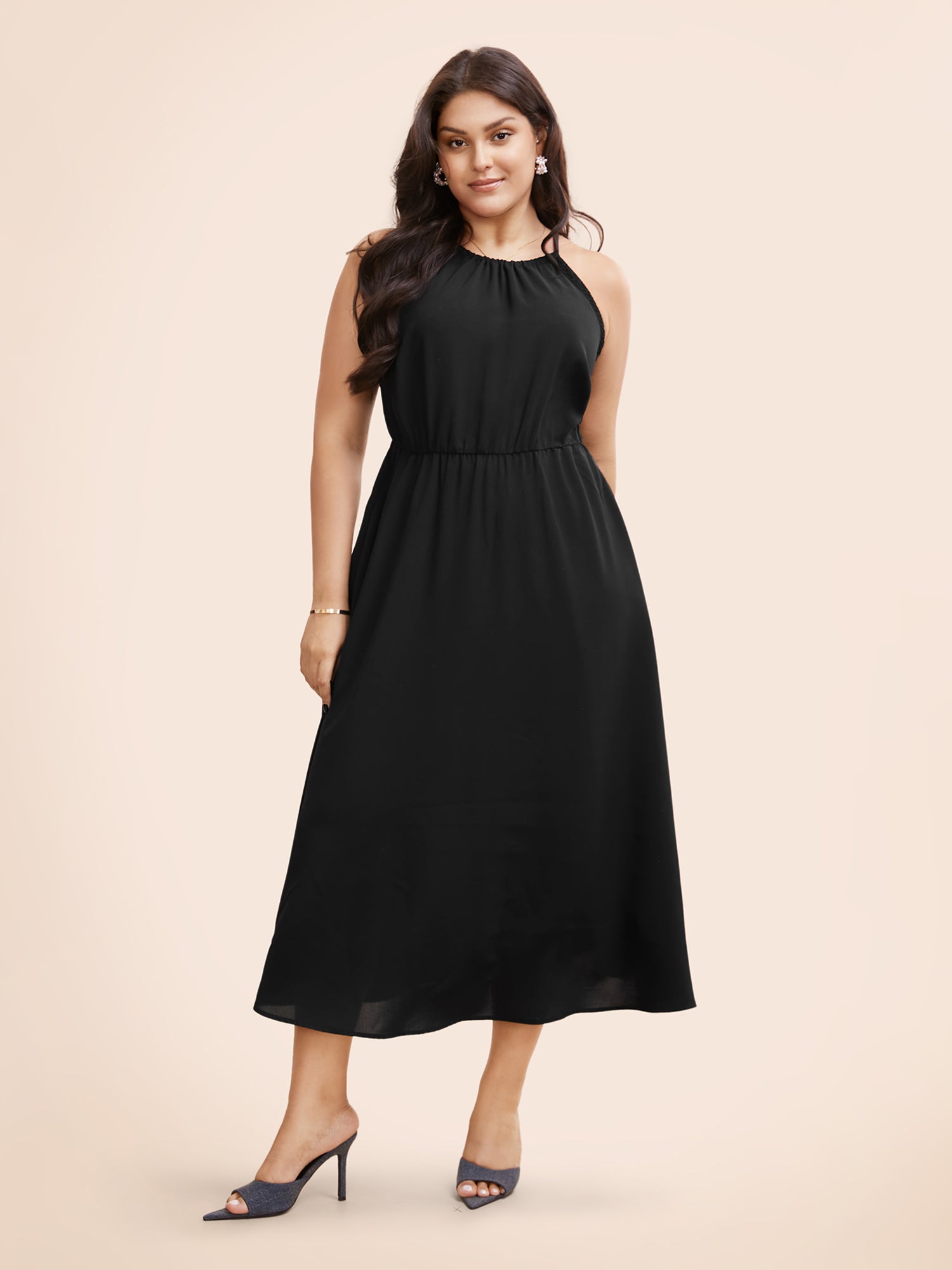 Halter Contrast Webbing Elastic Waist Dress