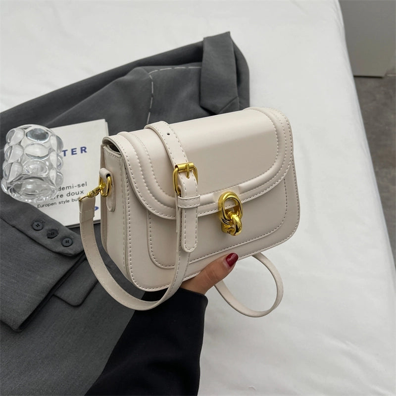 Women's Pu Leather Solid Color Classic Style Square Lock Clasp Shoulder Bag Crossbody Bag