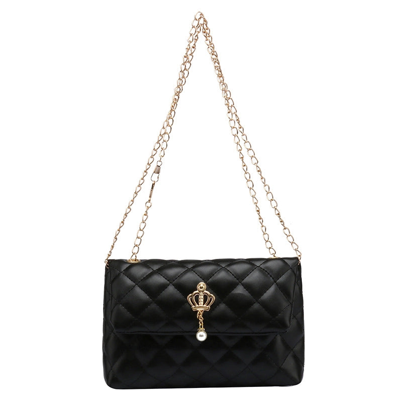 Small Pu Leather Pure Color Pearl Diamond Chain Bag Hander Bag