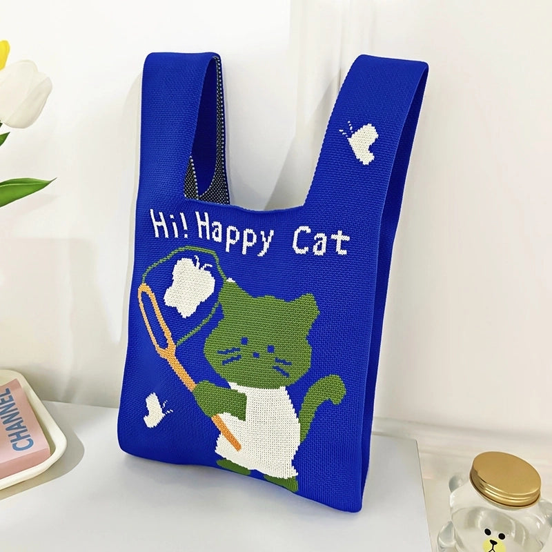 Women's Medium Polyester Cat Cute Basic Open Bucket Bag