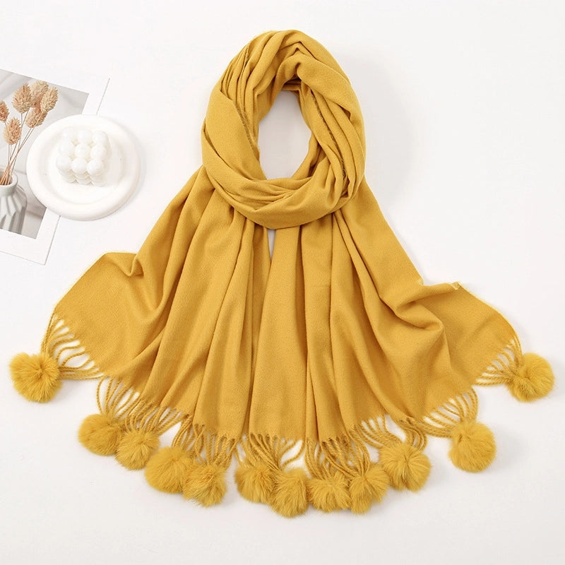 Women's Minimalist Classic Style Solid Color Imitation Cashmere Tassel Scarf
