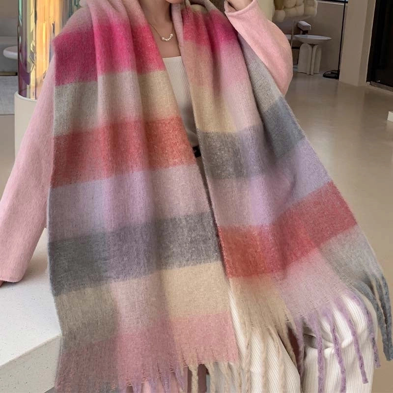 Popular Spring And Winter AC Scarf Warm Thickened Color Plaid Scarf Scarf Shawl Fashionable Western Style Outer Wear