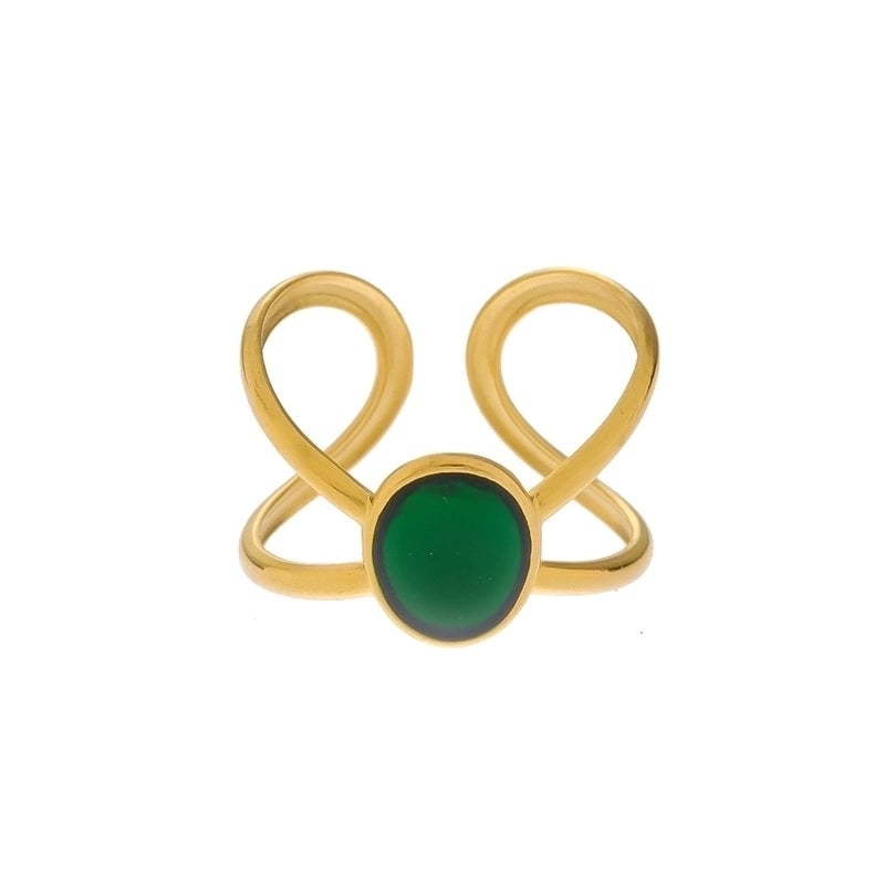 Vintage Style Color Block Stainless Steel 18K Gold Plated Plating Open Rings