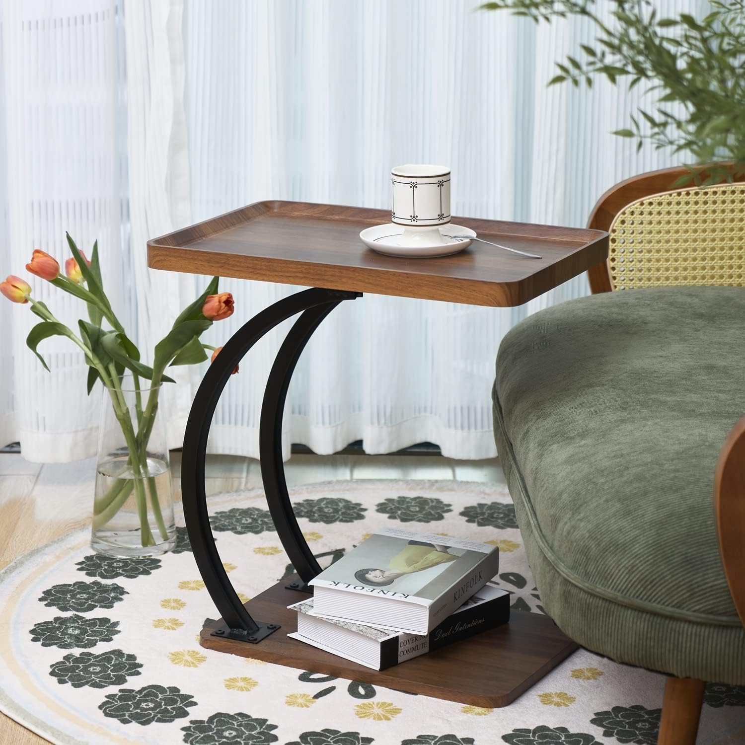 C Shaped Side Tables With 360° Universal Wheel. Small Coffee End Side Table