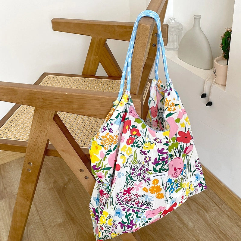 Women's Large Cotton Ditsy Floral Vintage Style Classic Style Bucket Open Tote Bag