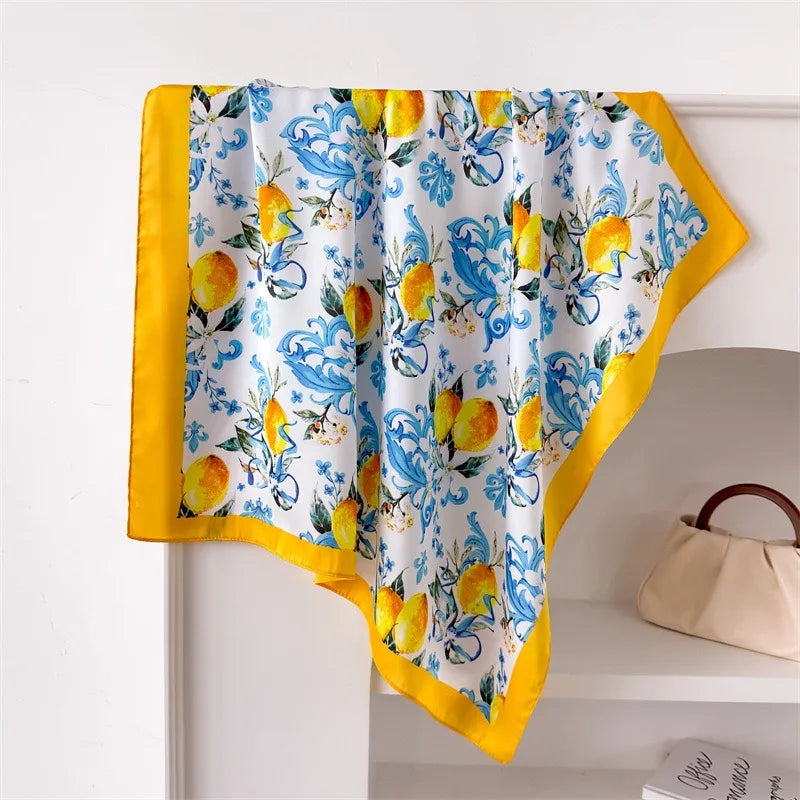 Women's Casual Vacation Lemon Flower Satin Printing And Dyeing Printing Dyeing Silk Scarf