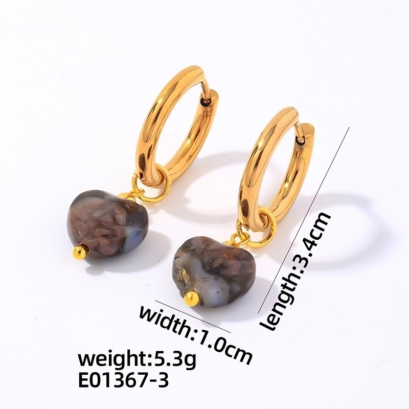 1 Pair Vintage Style Minimalist Heart Shape Plating 304 Stainless Steel Natural Stone Drop Earrings