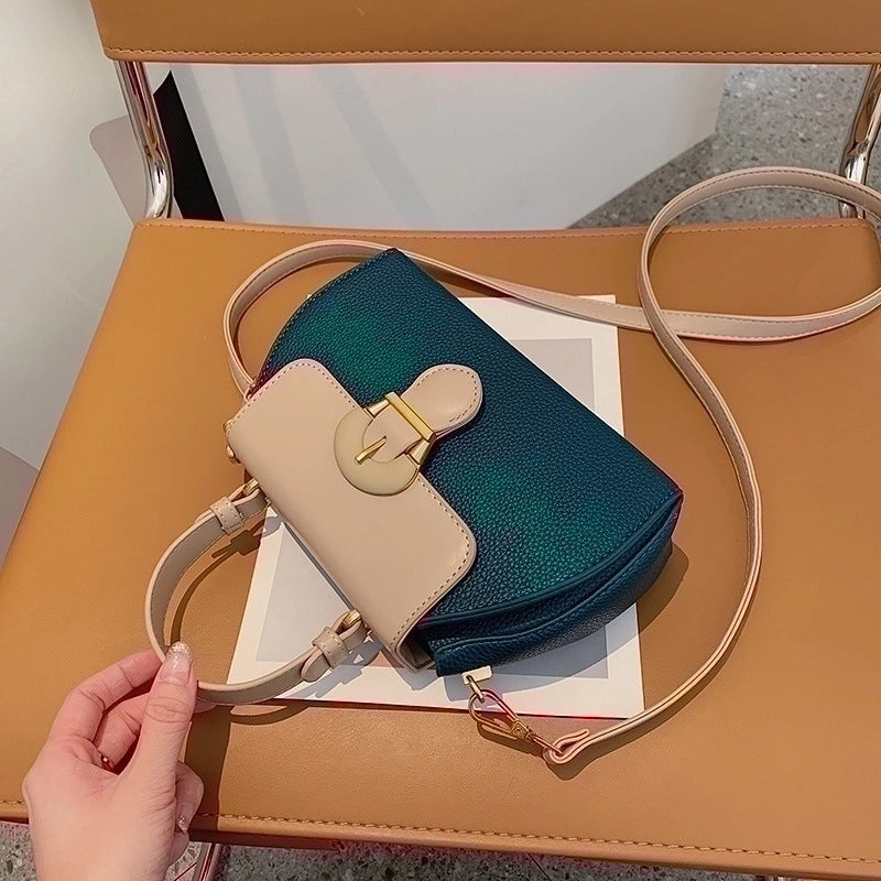 Women's Small Pu Leather Color Block Elegant Flip Cover Square Bag