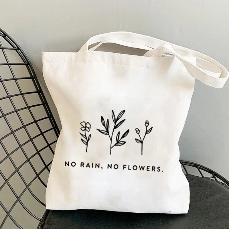 Women's Large Canvas Printing Flower Butterfly Streetwear Square Open Canvas Bag
