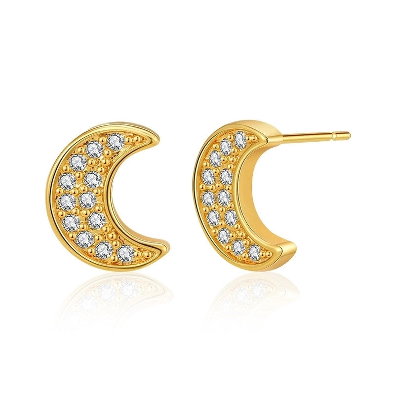 1 Pair Sweet Minimalist Moon Heart Shape Plating Inlay Copper Zircon Ear Studs