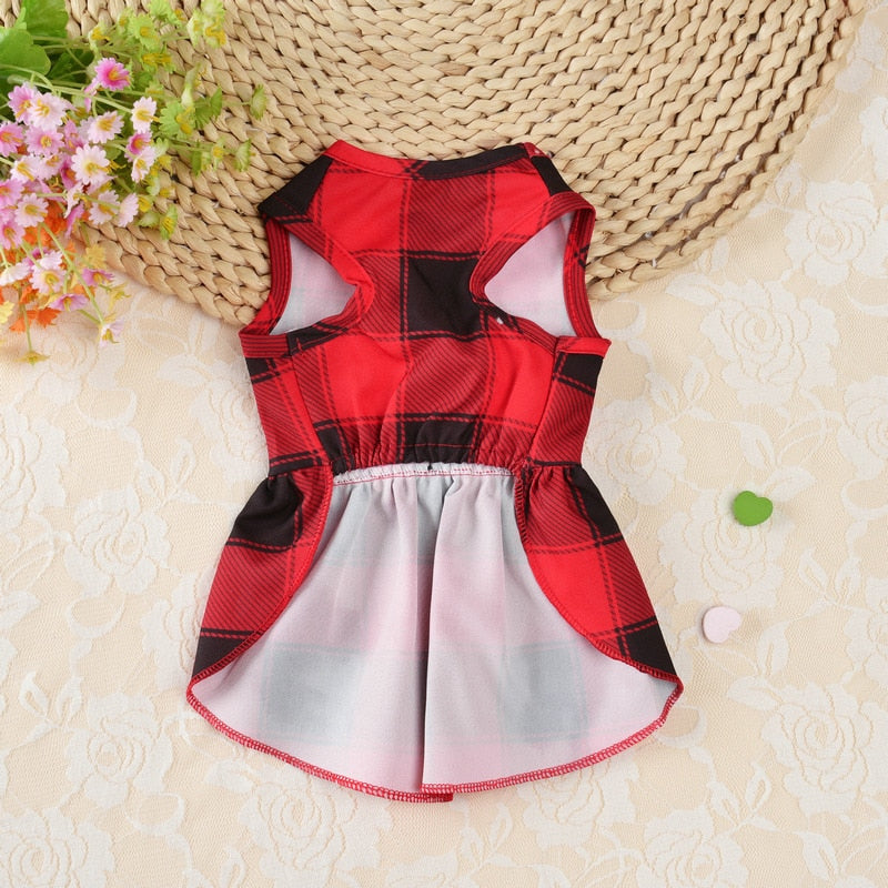 Plaid Print Bow Dog Cat Dresses