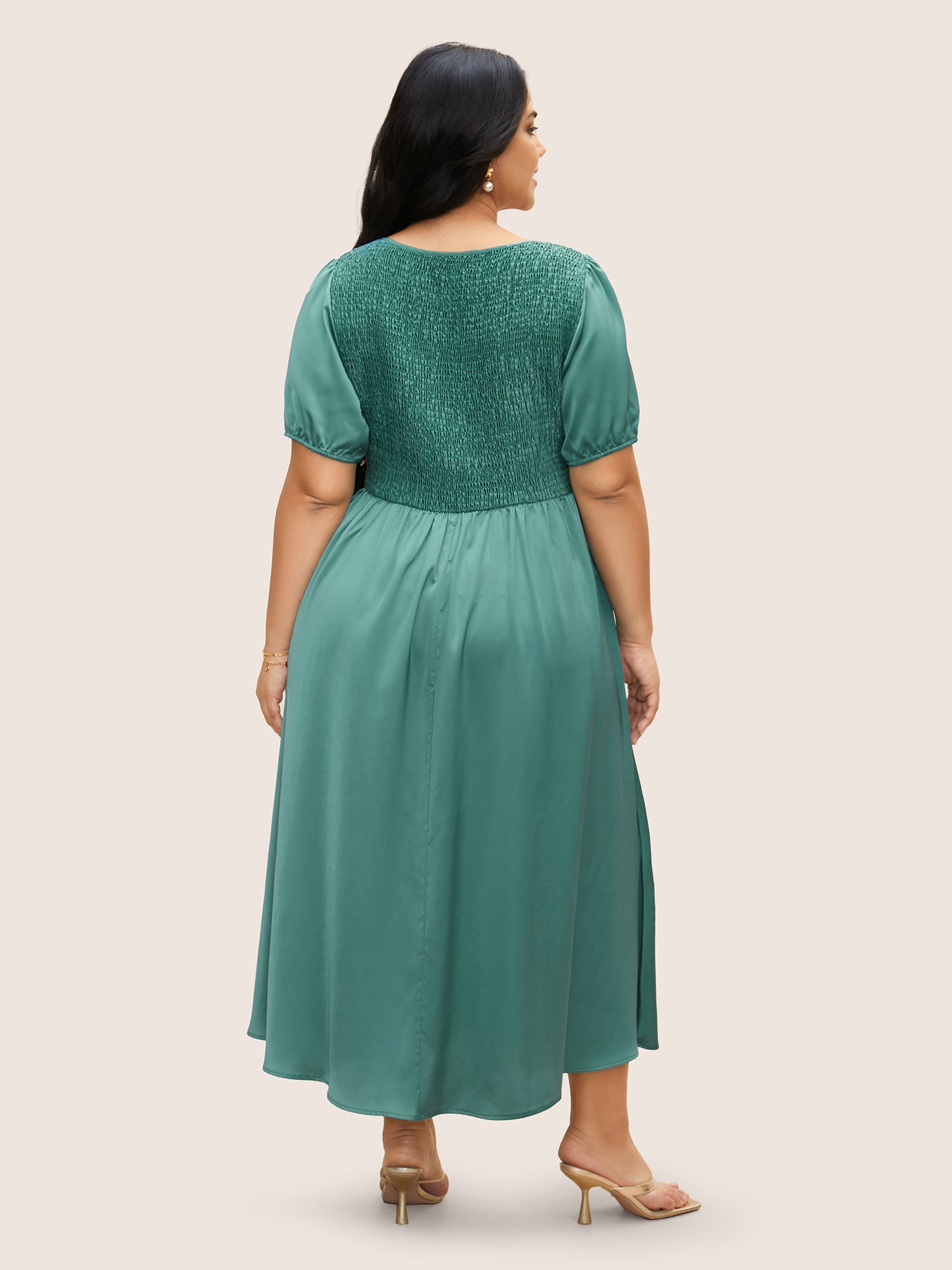 Heart Neckline Shirred Gathered Maxi Dress