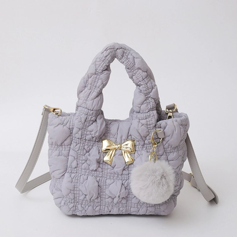 Women's Small Nylon Solid Color Bow Knot Streetwear Square Magnetic Buckle Shoulder Bag Handbag