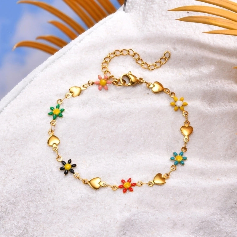 Vacation Beach Sweet Cherry Heart Shape Flower 201 Stainless Steel 18K Gold Plated Bracelets In Bulk