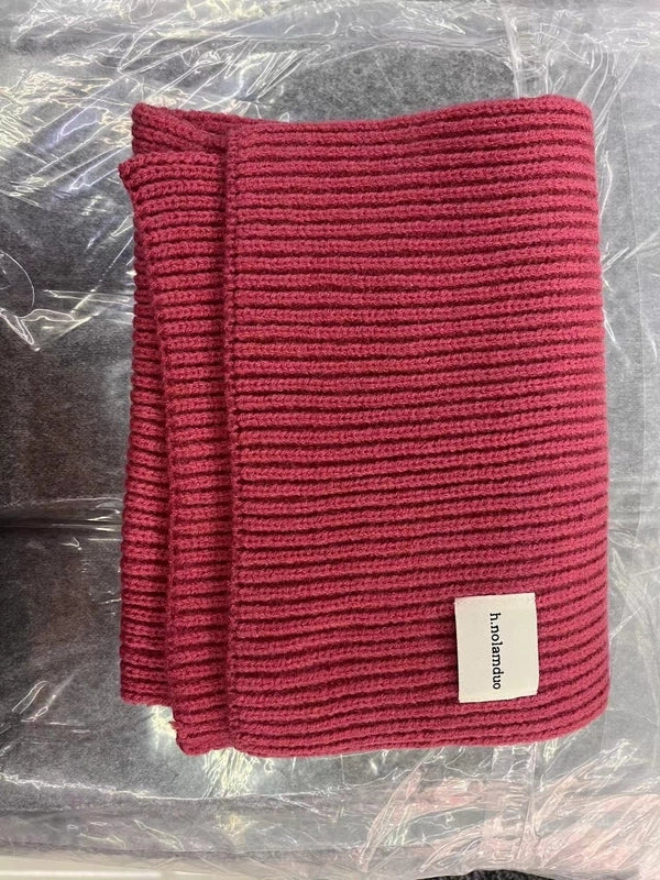 Solid Color Knitted Scarf Women's Autumn And Winter  Student Wool Warm Thickened Scarf Couple Trendy Men Couple