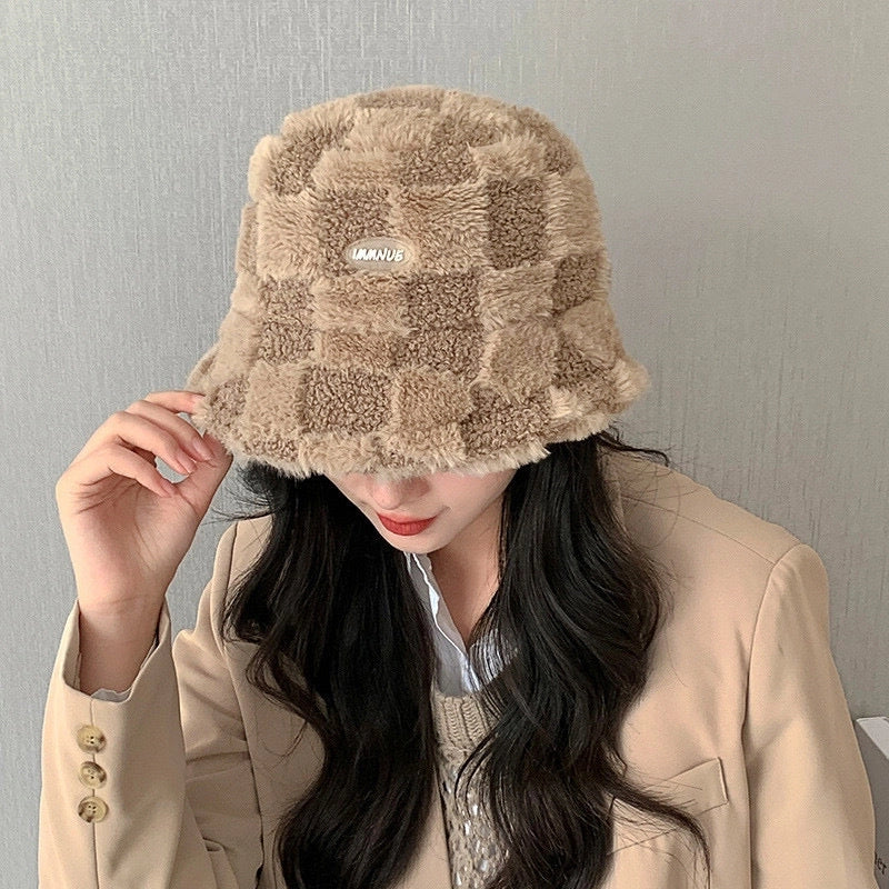 Japanese Style Lamb Fleece Fisherman Hat Women's Winter Korean Style Fashion Style Casual Warm Fleece-lined Hat