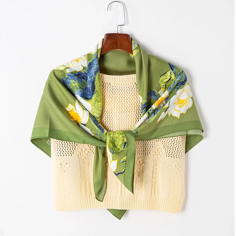 Adults Casual Wedding Pastoral Letter Cotton And Linen Printing Floral Scarf