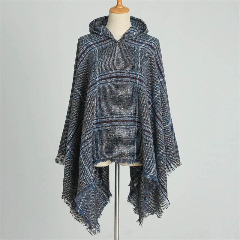 Hooded Cape Plaid Scarf Cashmere Winter Outerwear Warm Shawl New Poncho Best Seller In Europe And America Cloak