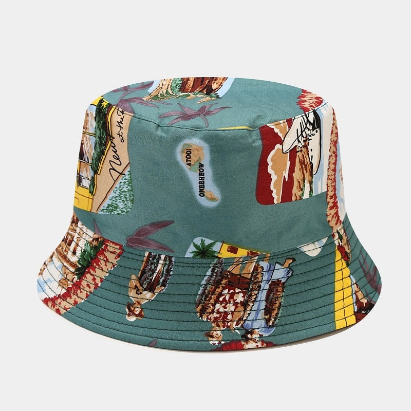 Women's Minimalist Flower Printing Flat Eaves Bucket Hat