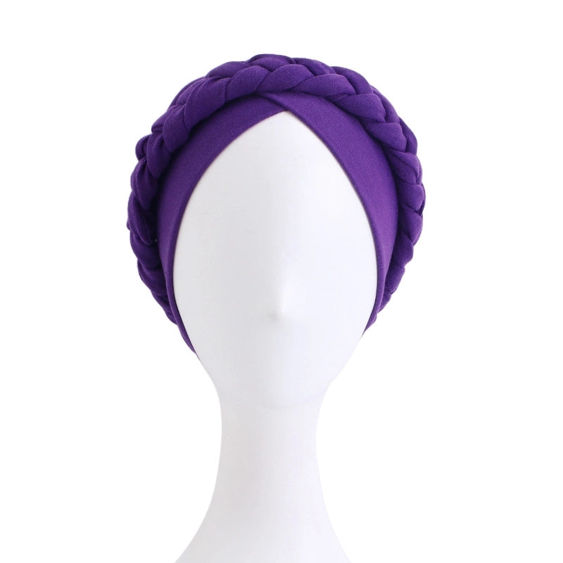 Ethnic Wind Twist Braid Turban Hat Wrapping Cap Solid Color Elastic Chemotherapy Cap Ethnic Cap JDT-429D