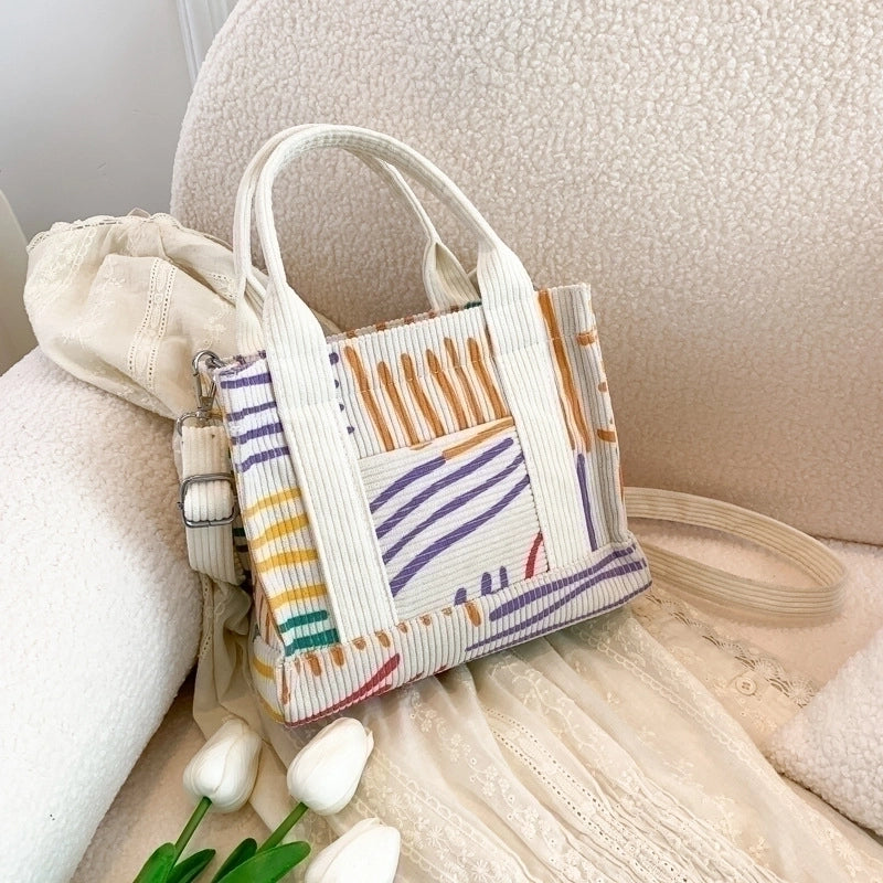 Women's Corduroy Stripe Streetwear Square Zipper Square Bag