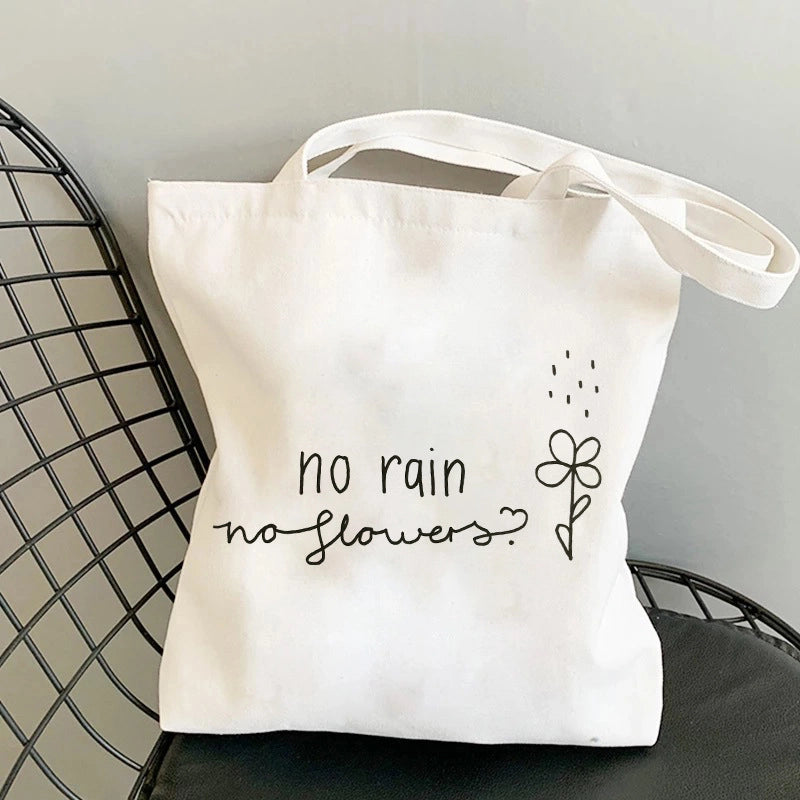 Women's Large Canvas Printing Flower Butterfly Streetwear Square Open Canvas Bag
