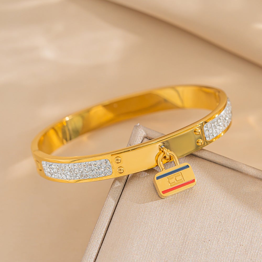 Personalized Fashion Small Lock Letter Titanium Steel Bracelet Fashionable Diamond Bracelet