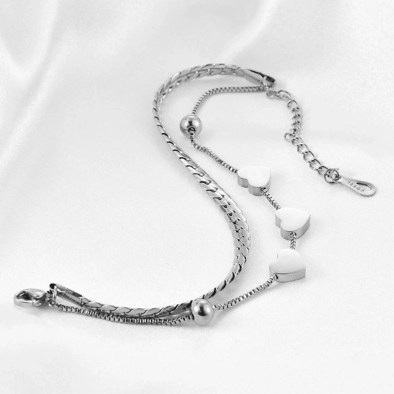 Minimalist Heart-shaped Stitching Chian Titanium Steel Double Layer Bracelet