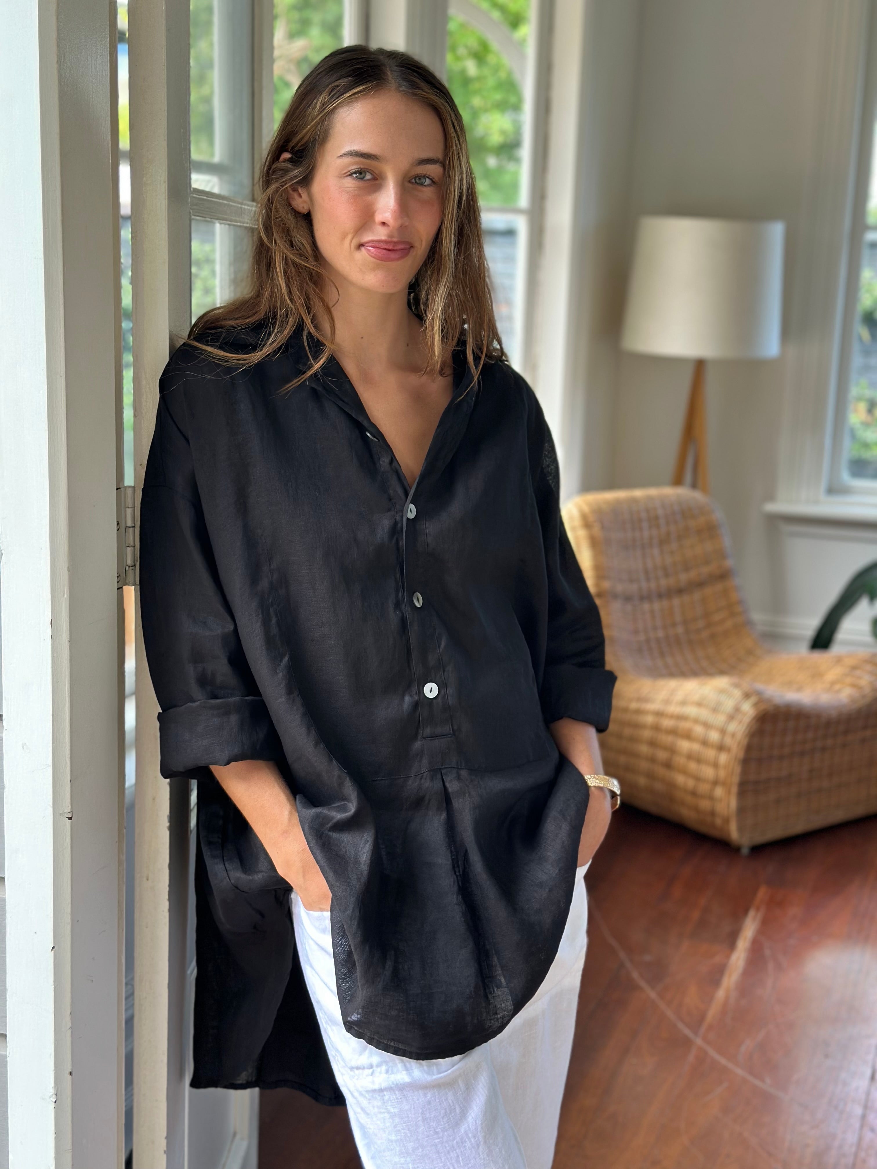 megan shirt - black linen