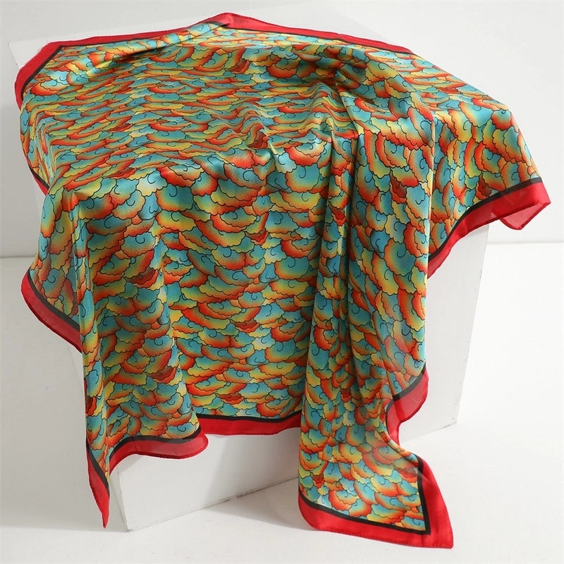 Women's Elegant Flower Satin Printing Silk Scarf