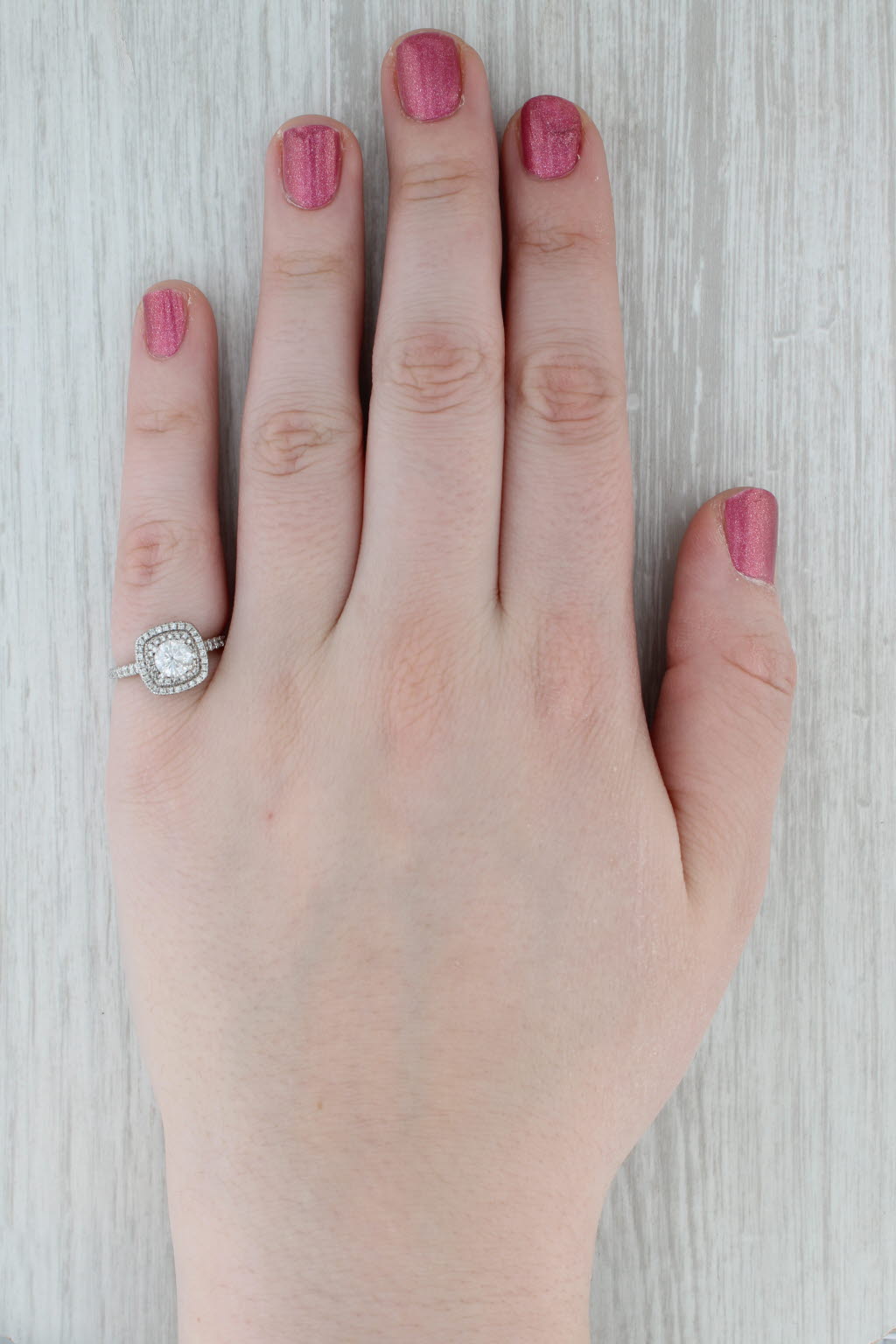 1.06ctw Round Diamond Halo Engagement Ring 14k White Gold Size 5.75