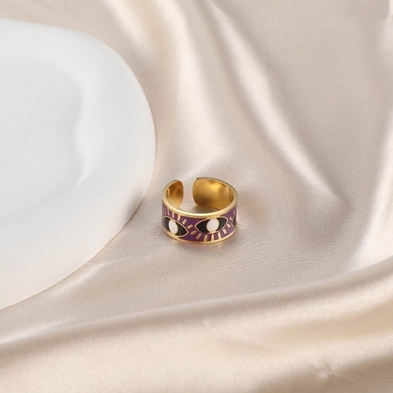 Retro Devil'S Eye Pig Nose 304 Stainless Steel Opal Pearl Zircon Painted Plating Inlay Open Rings