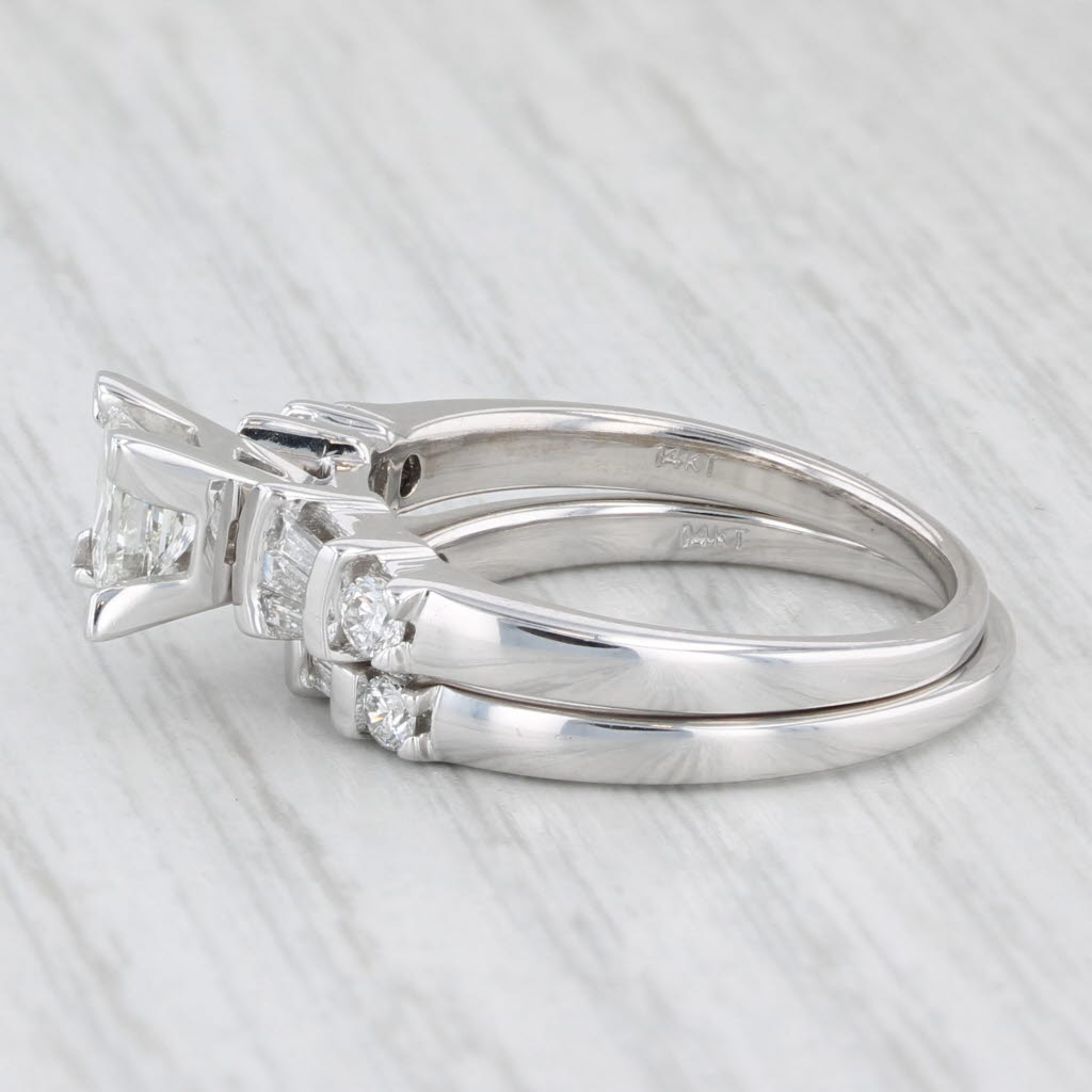 1.07ctw Diamond Princess Cut 14k White Gold Bridal Set Engagement Ring Size 7.25